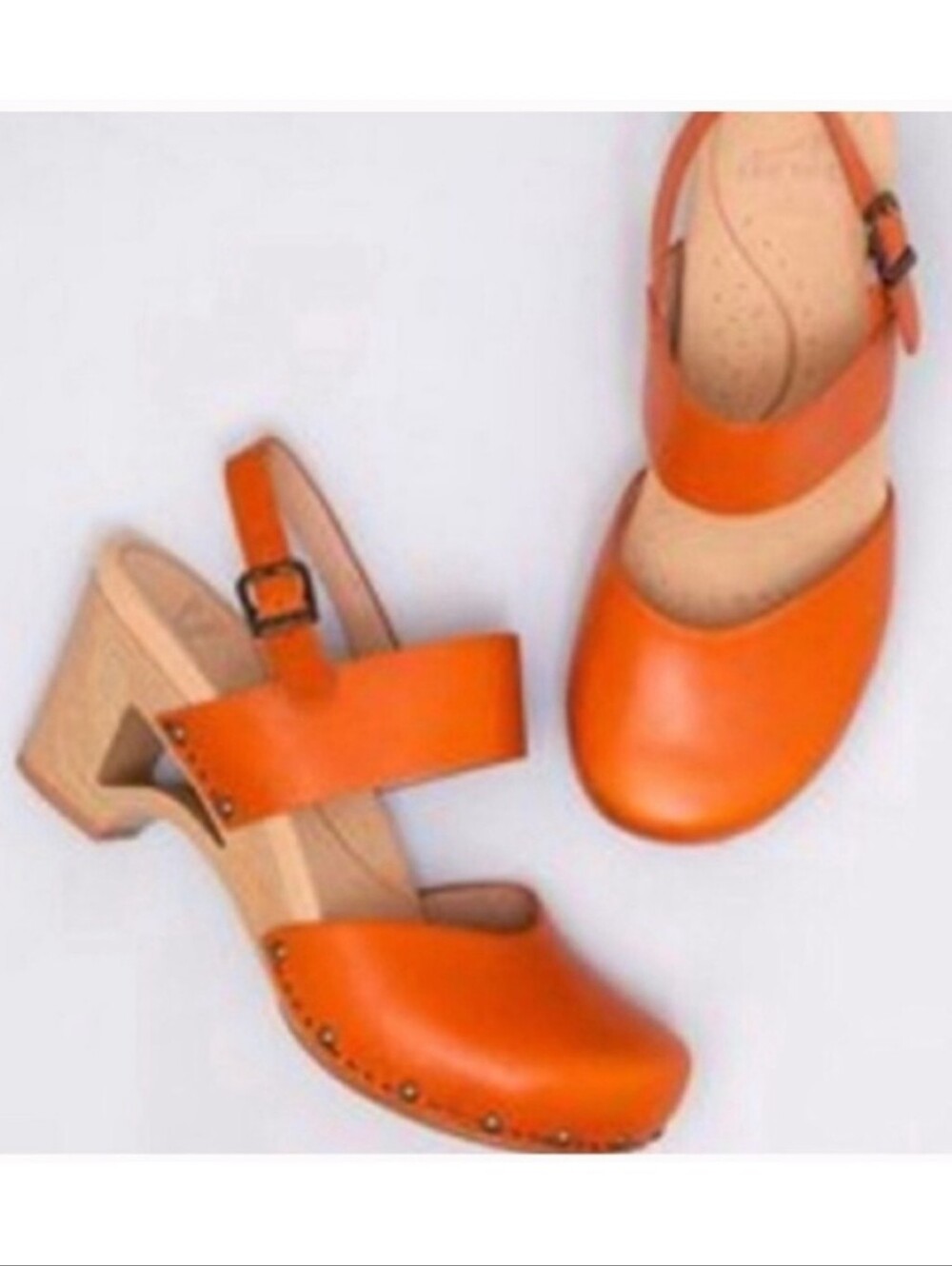 RARE Dansko Thea Tangerine Orange Leather Platform Clogs EU 39